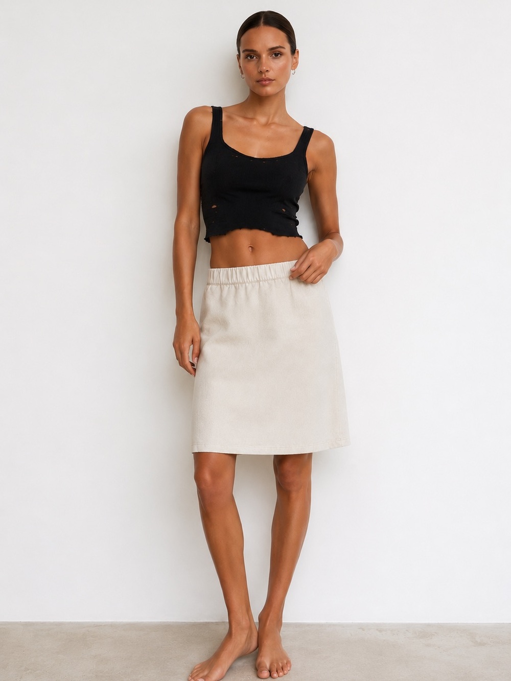 Babaton Cream A-Line Midi Skirt